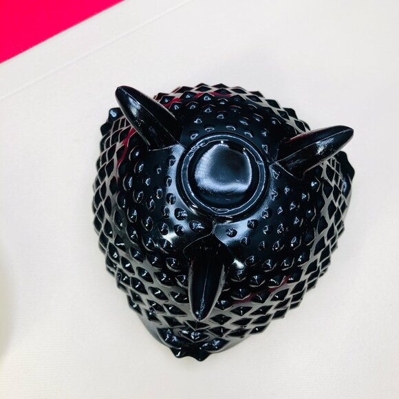 Vintage Black Glass Hobnail Footed Bowl and Clear Glass Flower Frog: Centerpiece - Picture 10 of 12